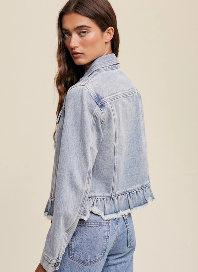 Denim jacket with ruffle hem on sale