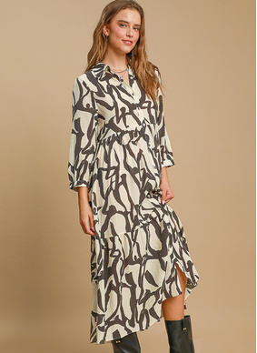 Rosalyn Abstract Dress - Cream