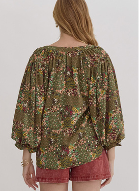 Anna Floral Blouse - Olive