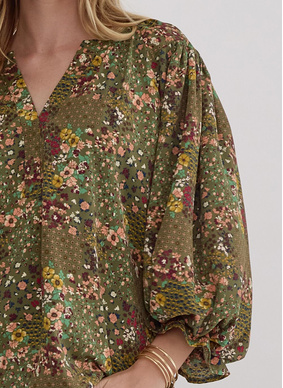 Anna Floral Blouse - Olive