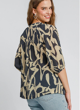 Anna Abstract Print Blouse - Black