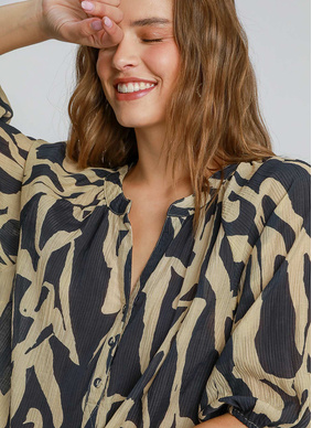 Anna Abstract Print Blouse - Black