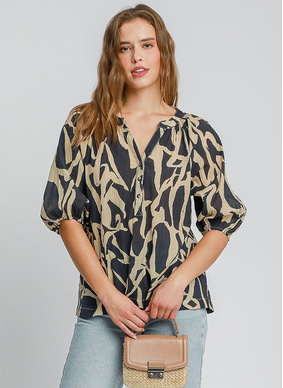 Anna Abstract Print Blouse - Black