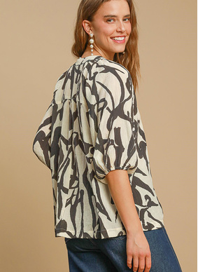 Anna Abstract Print Blouse - Cream Mix