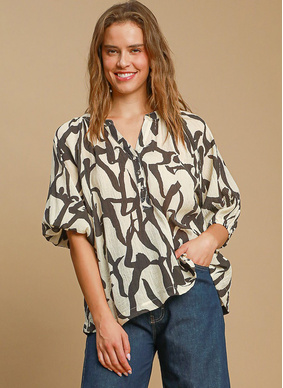 Anna Abstract Print Blouse - Cream Mix