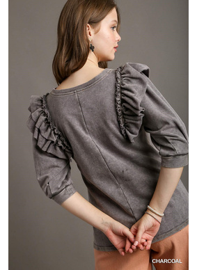 Raelyn Ruffle Sweatshirt - Charcoal