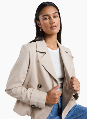 Stories Be Told Pathway Taupe Cropped Trench Jacket