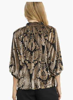 Michelle Velvet Print Top - Black