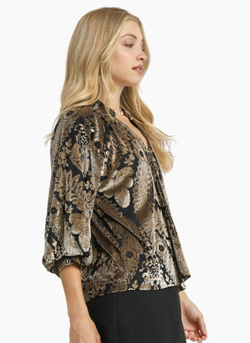 Michelle Velvet Print Top - Black