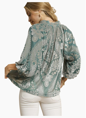 Michelle Velvet Print Top - Sage
