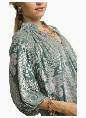 Michelle Velvet Print Top - Sage