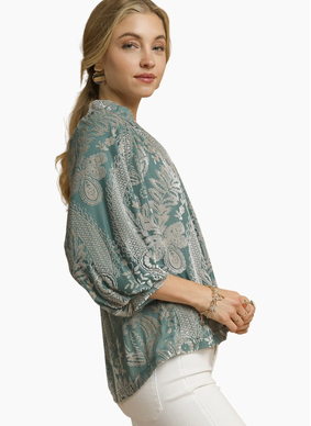 Michelle Velvet Print Top - Sage