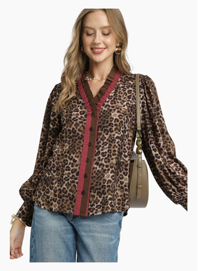 Emily Ruffle Trim Leopard Blouse
