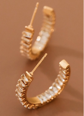 Plated Stainless Steel Rhinestone Hoop Earrings