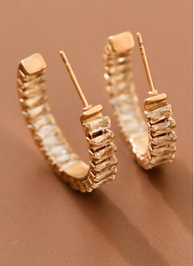 Plated Stainless Steel Rhinestone Hoop Earrings