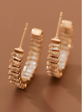 Plated Stainless Steel Rhinestone Hoop Earrings