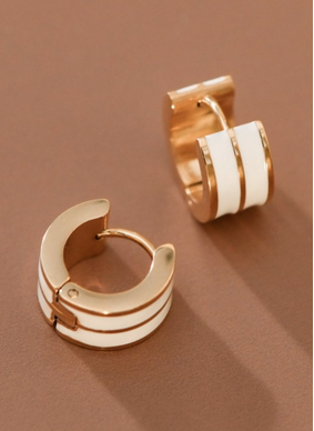 White Enamel Stainless Steel Hoop Earrings