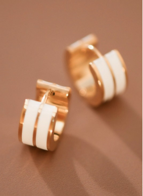 White Enamel Stainless Steel Hoop Earrings