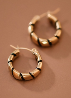 Enamel Hoop Earrings - Black