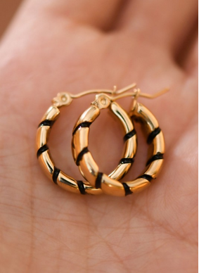 Enamel Hoop Earrings - Black