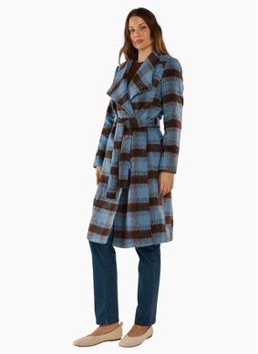 Betty Basics BRITNEY COAT-BLUE/CHOCOLATE CHECK