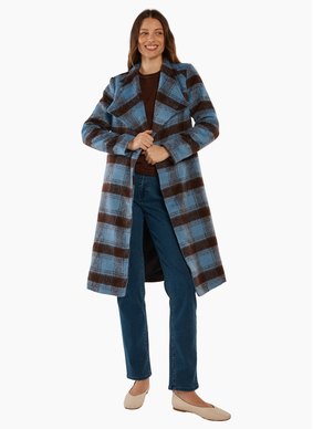 Betty Basics BRITNEY COAT-BLUE/CHOCOLATE CHECK