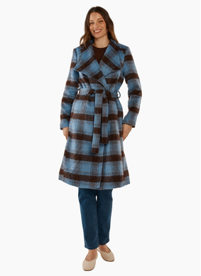 Betty Basics BRITNEY COAT-BLUE/CHOCOLATE CHECK