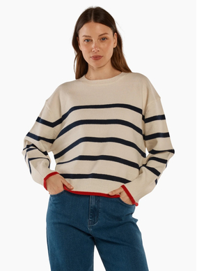 Betty Basics Leonie Knit Sweater - Navy/Off White Stripe