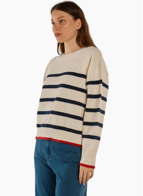 Betty Basics Leonie Knit Sweater - Navy/Off White Stripe