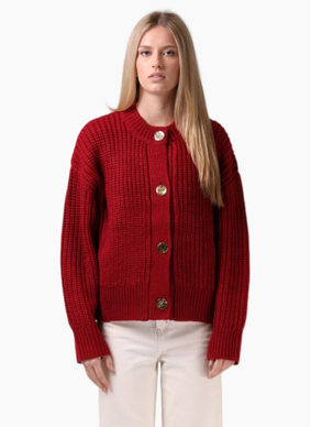 RPM CHUNKY CARDIGAN RED PLUM