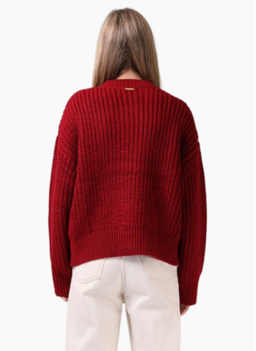 RPM CHUNKY CARDIGAN RED PLUM