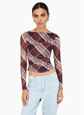 Staple the Label Arles Mesh Top - Check