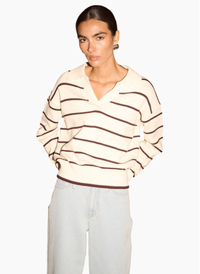 Staple the Label Elara Polo Jumper - Cream/Chocolate