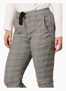 Threadz Chic Checked Pants-Natural