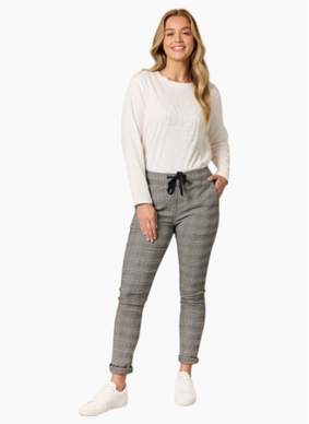 Threadz Chic Checked Pants-Natural