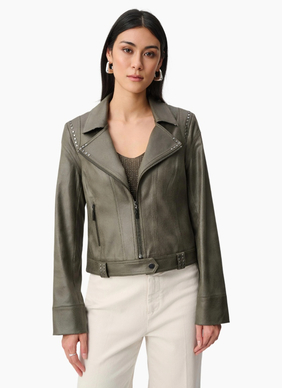 Joseph Ribkoff Foiled Faux Suede-Avocado