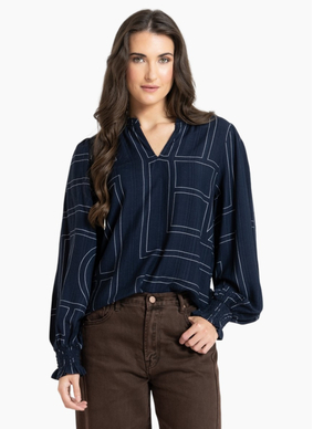 Leila + Luca Movement Blouse - Navy Geo
