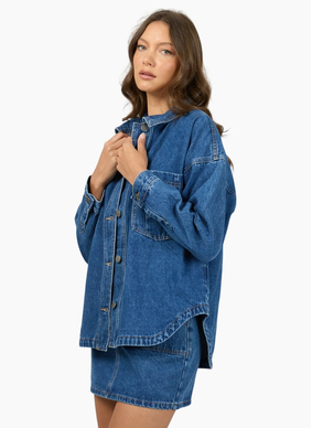 All About Eve Dale Shacket - Heritage Blue