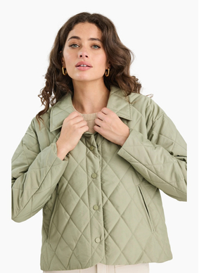Among The Brave Absolute Soft Khaki Collared Quilted Puffer Jacket