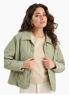 Among The Brave Absolute Soft Khaki Collared Quilted Puffer Jacket
