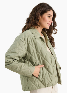 Among The Brave Absolute Soft Khaki Collared Quilted Puffer Jacket