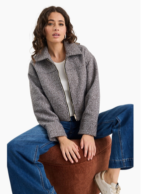 Among The Brave Dune Charcoal Boucle Zip Front Jacket