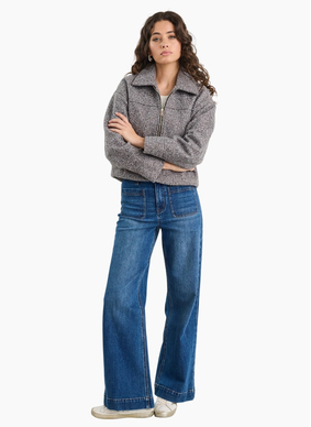 Among The Brave Dune Charcoal Boucle Zip Front Jacket
