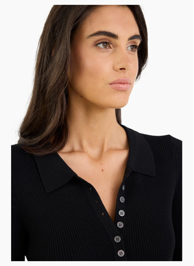 Among The Brave Duplication Black Rib Knit Collared Cardigan