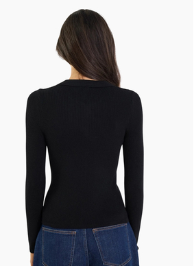 Among The Brave Duplication Black Rib Knit Collared Cardigan