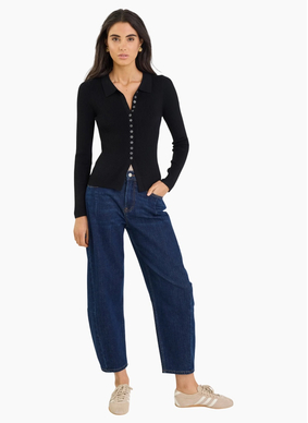 Among The Brave Duplication Black Rib Knit Collared Cardigan