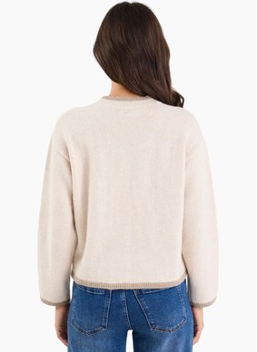 Among The Brave Edge Ivory Mock Neck Contrast Trim Jumper