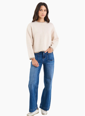 Among The Brave Edge Ivory Mock Neck Contrast Trim Jumper