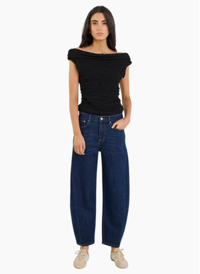Among The Brave Graduate Mid Rise Barrel Leg Stretch - Dark Blue