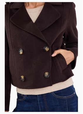 Ivy + Jack Reverie Chocolate Melton Double Breasted Peacoat